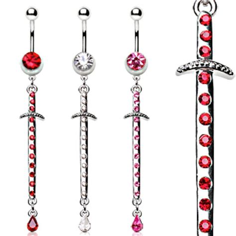 316l Surgical Steel Navel Ring With Sword Dangle Belly Rings Belly