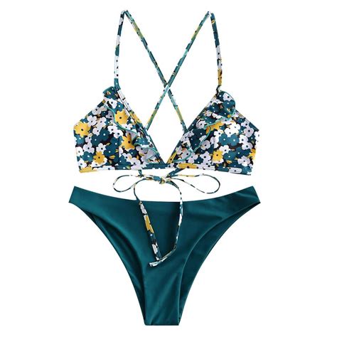 Buy Womens Summer Sexy Floral Print Ruffle High Cut Bikini Set Two