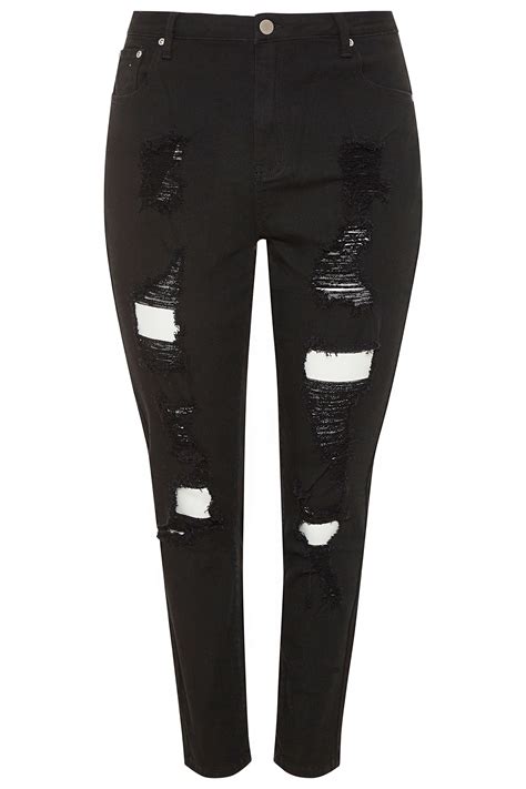 Black Distressed Ripped Skinny Stretch Jeans Yours Clothing