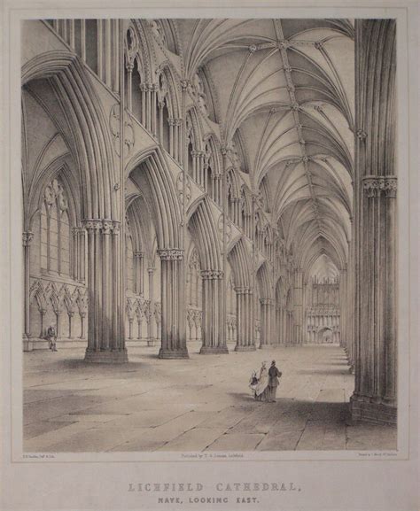 Antique Lithograph Lichfield Cathedral Nave Looking East Buckler