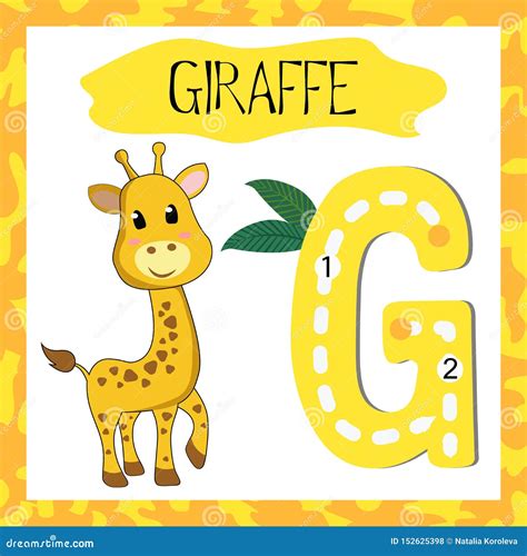 Letter G Uppercase Cute Children Colorful Zoo And Animals Stock