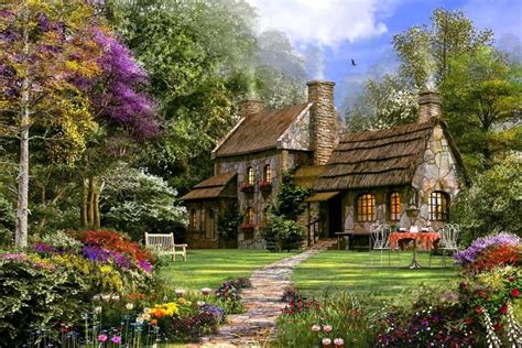 Posterazzi Old Flint Cottage Poster Print By Dominic