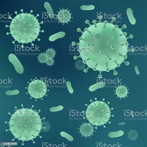 Realistic Virus Under Microscop On Green Backgorund Bacteria Virus