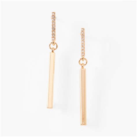 Gold 2 Crystal Bar Drop Earrings Claires