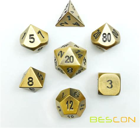 Bescon Brass Solid Metal Polyhedral Dandd Dice Set Of 7 Copper Metal Rpg