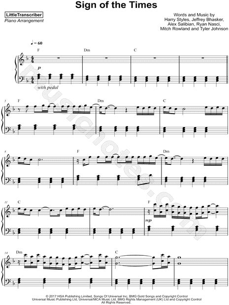 Just stop your crying it's a sign of the times welcome to the final show hope you're wearing your best clothes. LittleTranscriber "Sign of the Times" Sheet Music (Piano ...