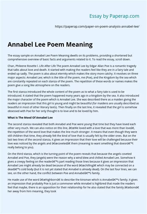 Annabel Lee Poem Meaning Free Essay Example