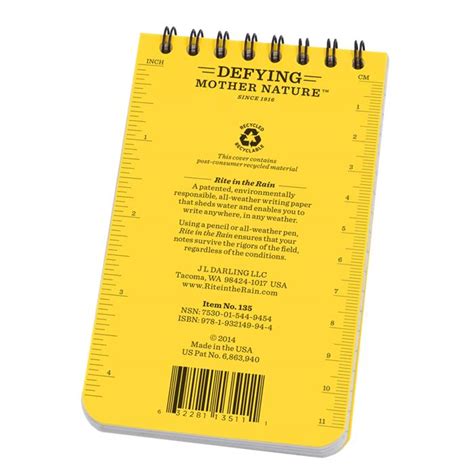 Rite In The Rain 135 Top Spiral 3x5 Notebook Yellow Offbase Supply Co