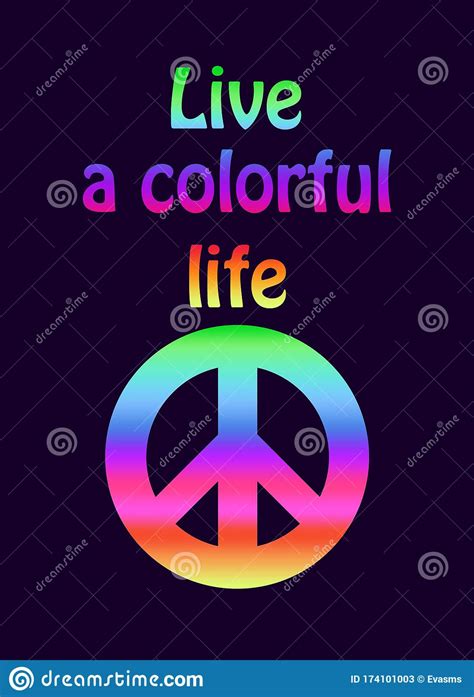 Shirt Print With Colorful Hippie Peace Symbol And Live A Colorful Life