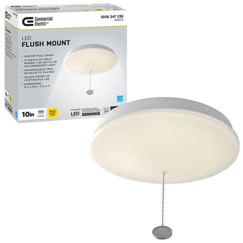 Commercial Electric 10 In White Closet Light With Pull Chain Led Flush