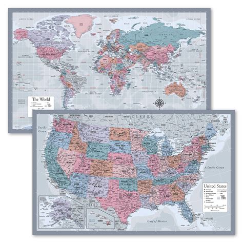 Buy 2 Pack World Map Poster And Usa Map Chart Purple Laminated 18