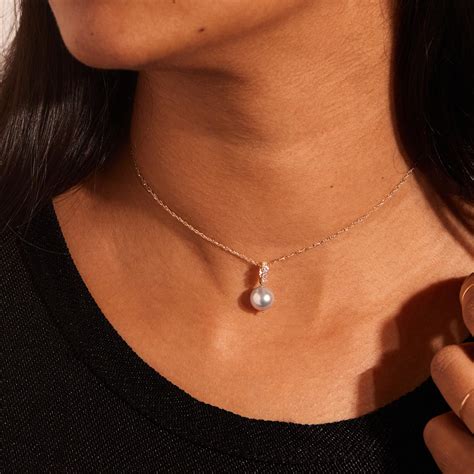 Winter Night Blue Pearl Brilliant Cut White Diamond Charm in 14K Gold