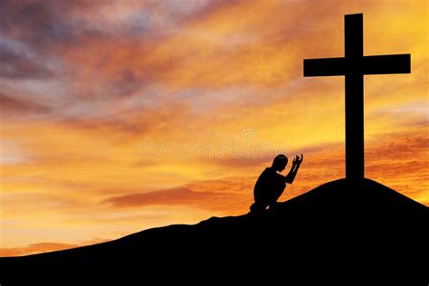 Man Praying Under The Cross Stock Photography Image 24064832