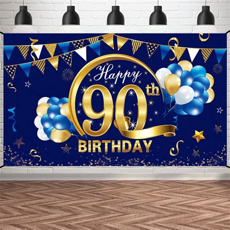 Buy Kauayurk Happy 90th Birthday Banner Decorations For Men Blue Gold 90 Backdrop Party
