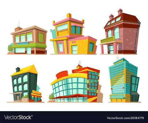 Cartoon Buildings Set Royalty Free Vector Image