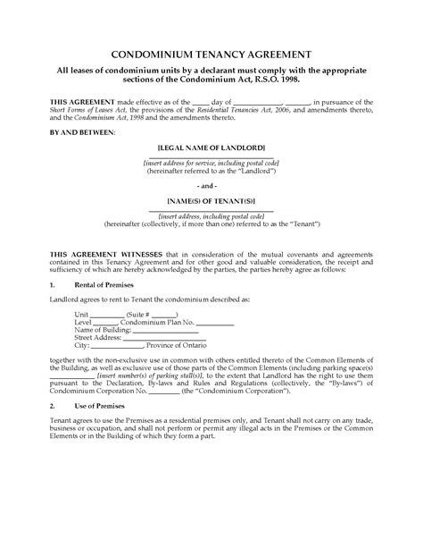Answer a few simple questions print and download instantly it takes just 5 minutes. Ontario Condominium Tenancy Agreement | Legal Forms and ...
