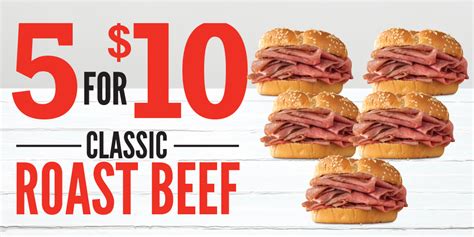 Arbys 5 Classic Roast Beef Sandwiches For 10 Expires 2721