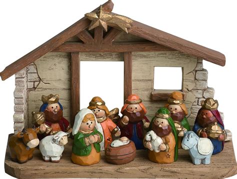 Miniature Kids Nativity Scene With Creche Set Of 12 Rearrangeable