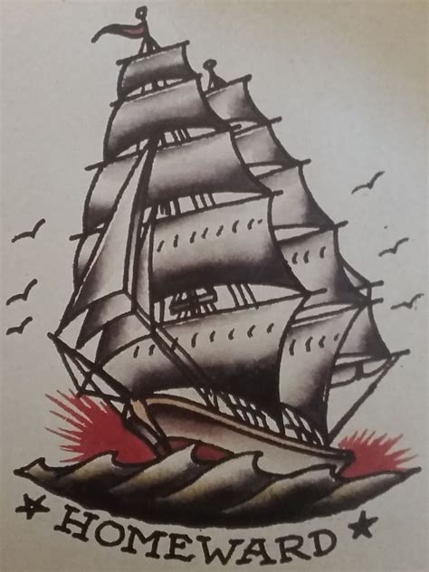 Traditionalold School Tattoo Sailor Jerry Ship Nautical Homeward