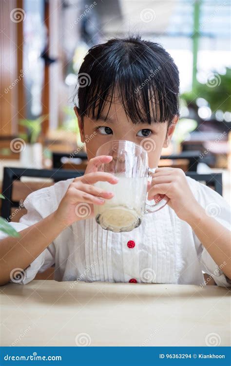 Asian Chinese Little Girl Drinking Beverage Stock Photo Image Of