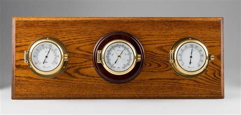 Lot A Nautical Oak Mounted Set Of Barometer Thermometer And Hygrometer