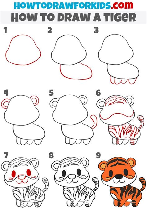 How To Draw A Cartoon Tiger Tiger Drawing Tutorial Tiger Drawing For