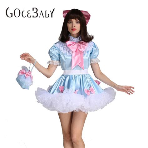 Sissy Girl Lockable Maid Bow Dress Stain Puffy Crossdress Uniform