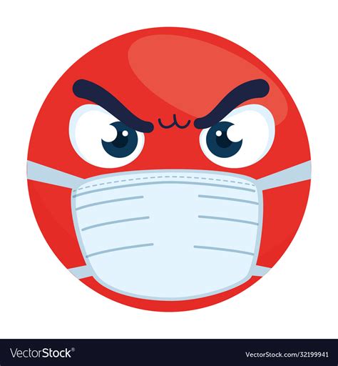 Emoji Angry Wearing Medical Mask Red Face Wearing Vector Image