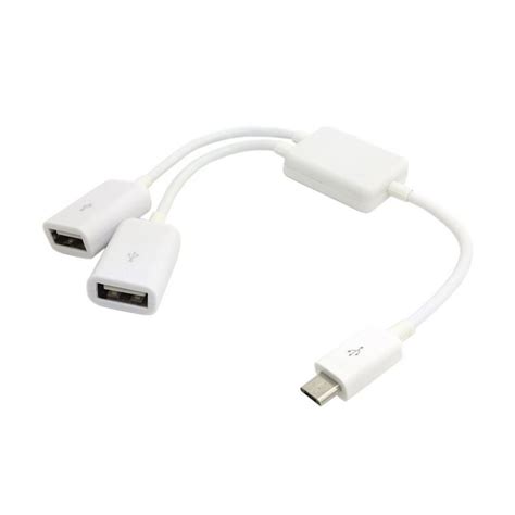 Micro Usb Host Otg Adapter Dual Port Hub Splitter 1 To 2 Cable White In