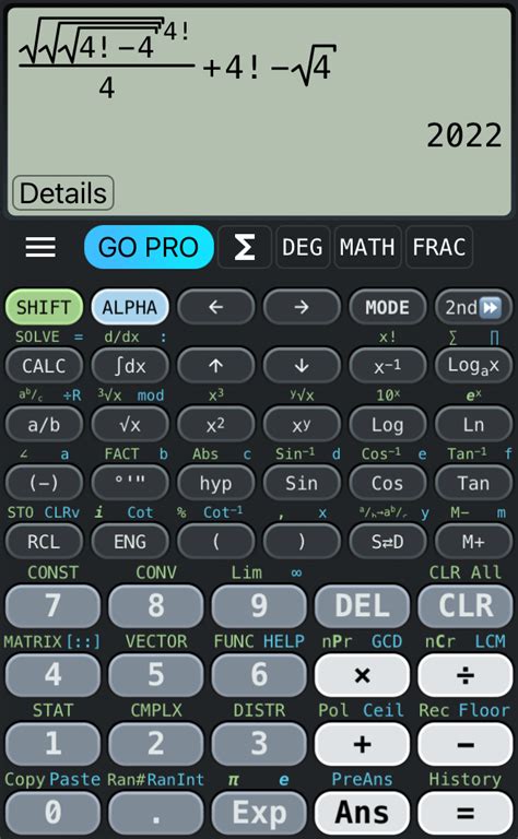 Ncalc Scientific Calculator で「4」から「2022」 算数の広場