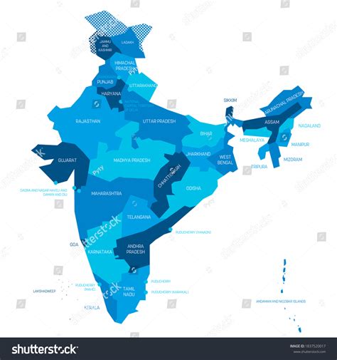 Blue Political Map India Administrative Divisions Stock Vector Royalty