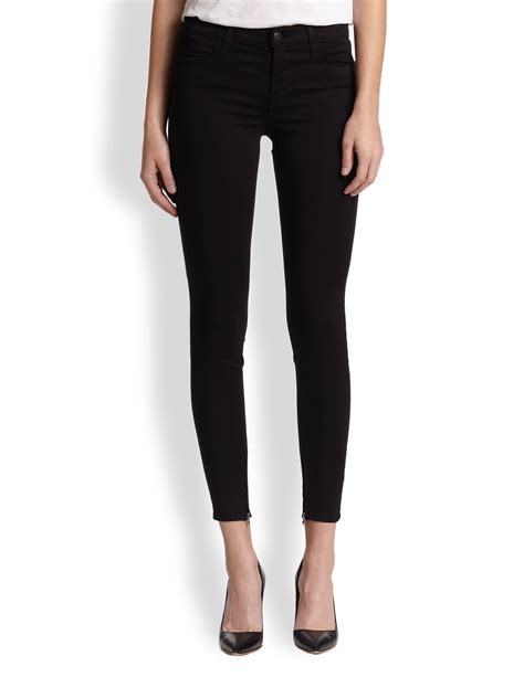 J Brand Luxe Sateen Mid Rise Cropped Jeans In Black Lyst