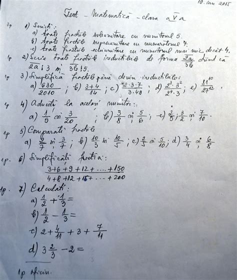 Test Matematica Clasa V · Concurs Ro Promotie Inscrieri