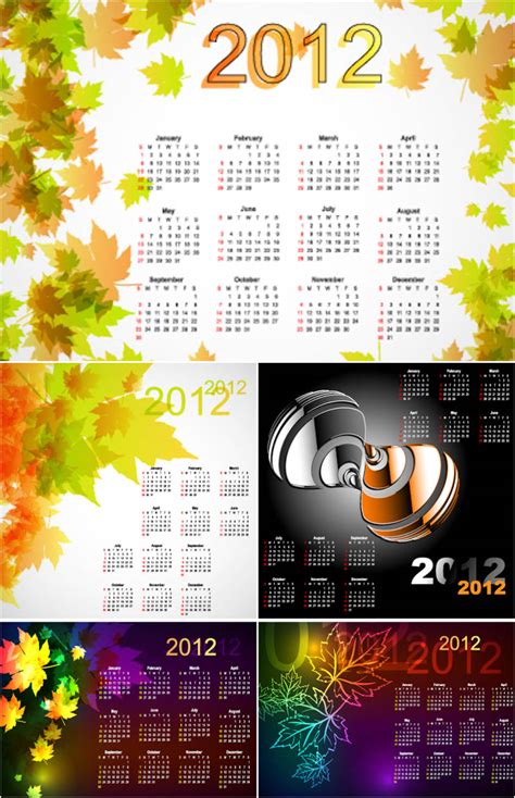 2012 Calendar Templates With Leaves Vector Vector Graphics Blog