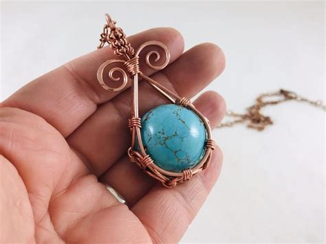 Copper Wire Wrapped Turquoise Sphere Gemstone Wire Wrapped Turquoise