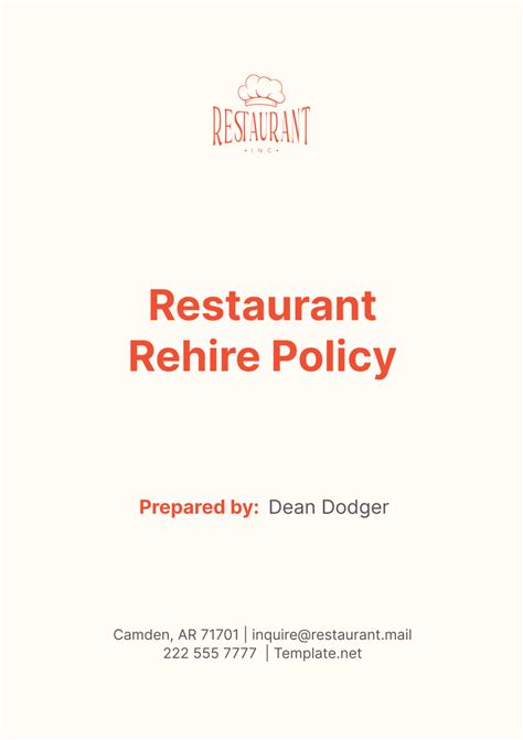 Restaurant Rehire Policy Template - Edit Online & Download Example