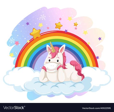 Cute Unicorn Laying On Cloud In The Pastel Sky Vector Image
