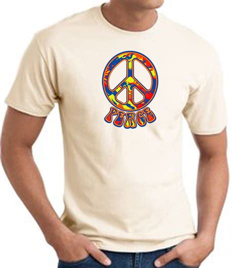 Funky 70s Peace World Peace Sign Symbol Adult T Shirt Natural Funky