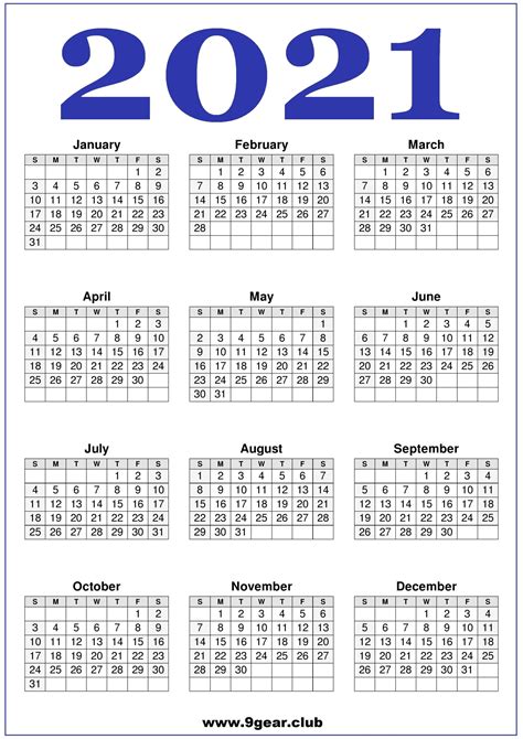 2021 Calendar Printable United States Printable Calendars 2022