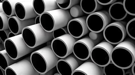 Stacked Pvc Pipes In Warehouse An Array Of White Tubes On A Black