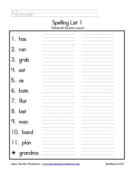 1st Grade Spelling Worksheets Free Printable