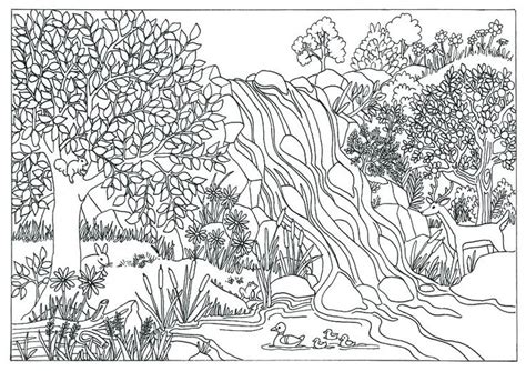 Printable Waterfall Nature Scene Coloring Page Coloring