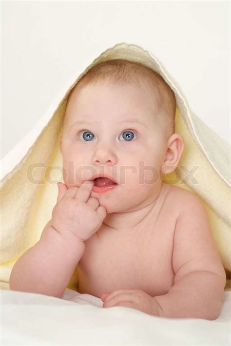 Baby Under Towel Stock Image Colourbox