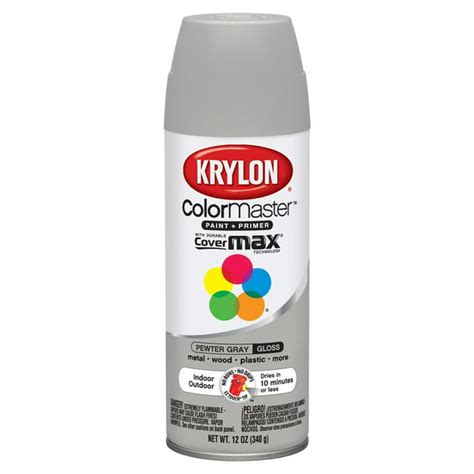 Krylon K05160607 Colormaster Paint Primer Gloss Pewter Grey 12 Oz
