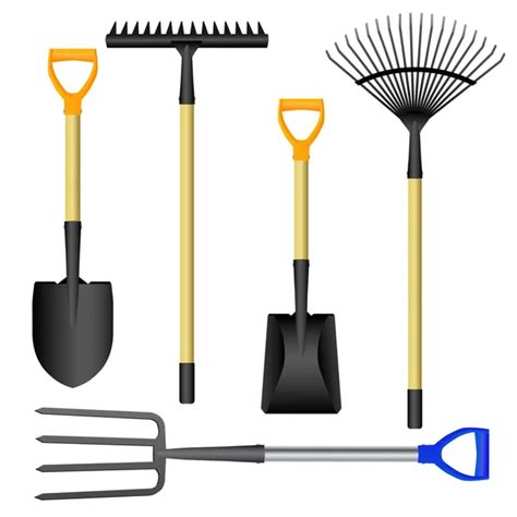 Set Pitchfork Shovel Spade Rake Flat Tool Icon Logo Vector Illustration