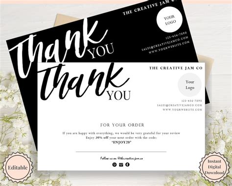 Business Thank You For Your Order Insert Card Template Etsy