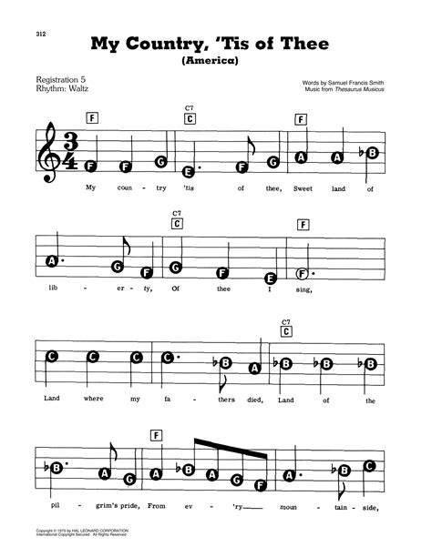 My Country Tis Of Thee Free Sheet Music