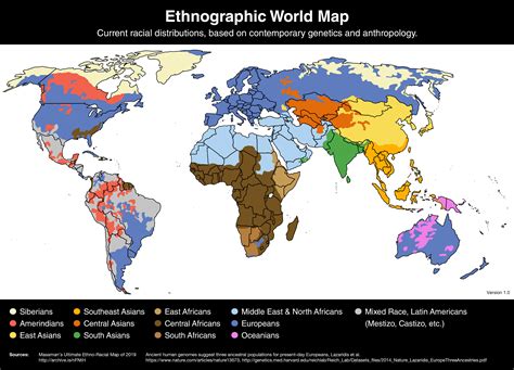 Ethnographic World Map Current Racial Distributions Based On Up To