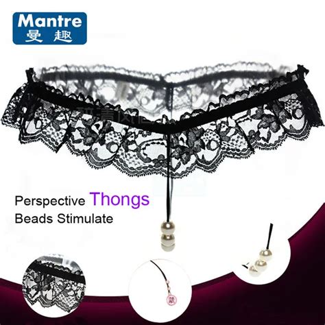 Fashion Women Sexy Thongs Lace Underwear Clits Pussy Stimulate Beads Penis Massager Delay