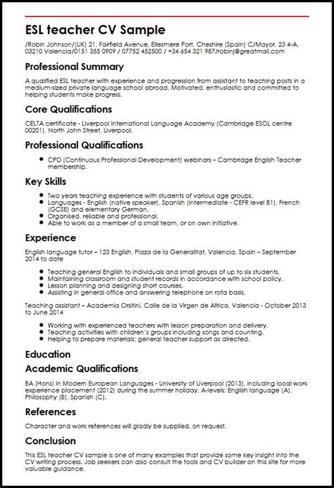 If the job posting highlights leadership experience as an essential skill, then make sure your cv includes the keywords 'leadership experience'. ESL teacher CV Sample - MyPerfectCV